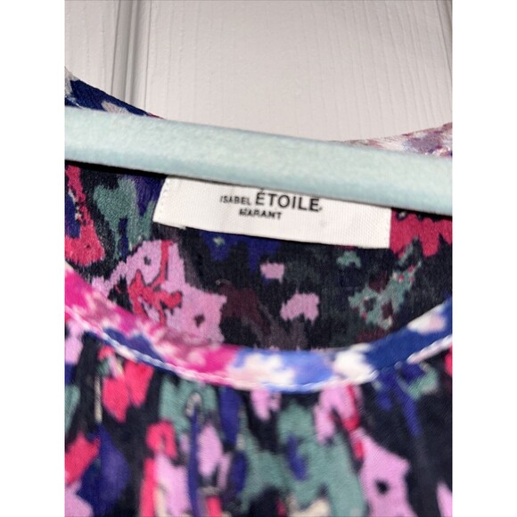 Isabel Marant Étoile Blouse Roxini Floral Print Sheer Navy Blue Pink Women's 34 - Picture 6 of 10
